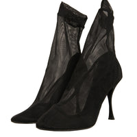 Dolce & Gabbana Black Silk Mesh Sock Style Heels Boots Shoes