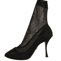 Dolce & Gabbana Black Silk Mesh Sock Style Heels Boots Shoes