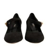 Dolce & Gabbana Black Suede Jewelled Mary Jane Pumps Shoes