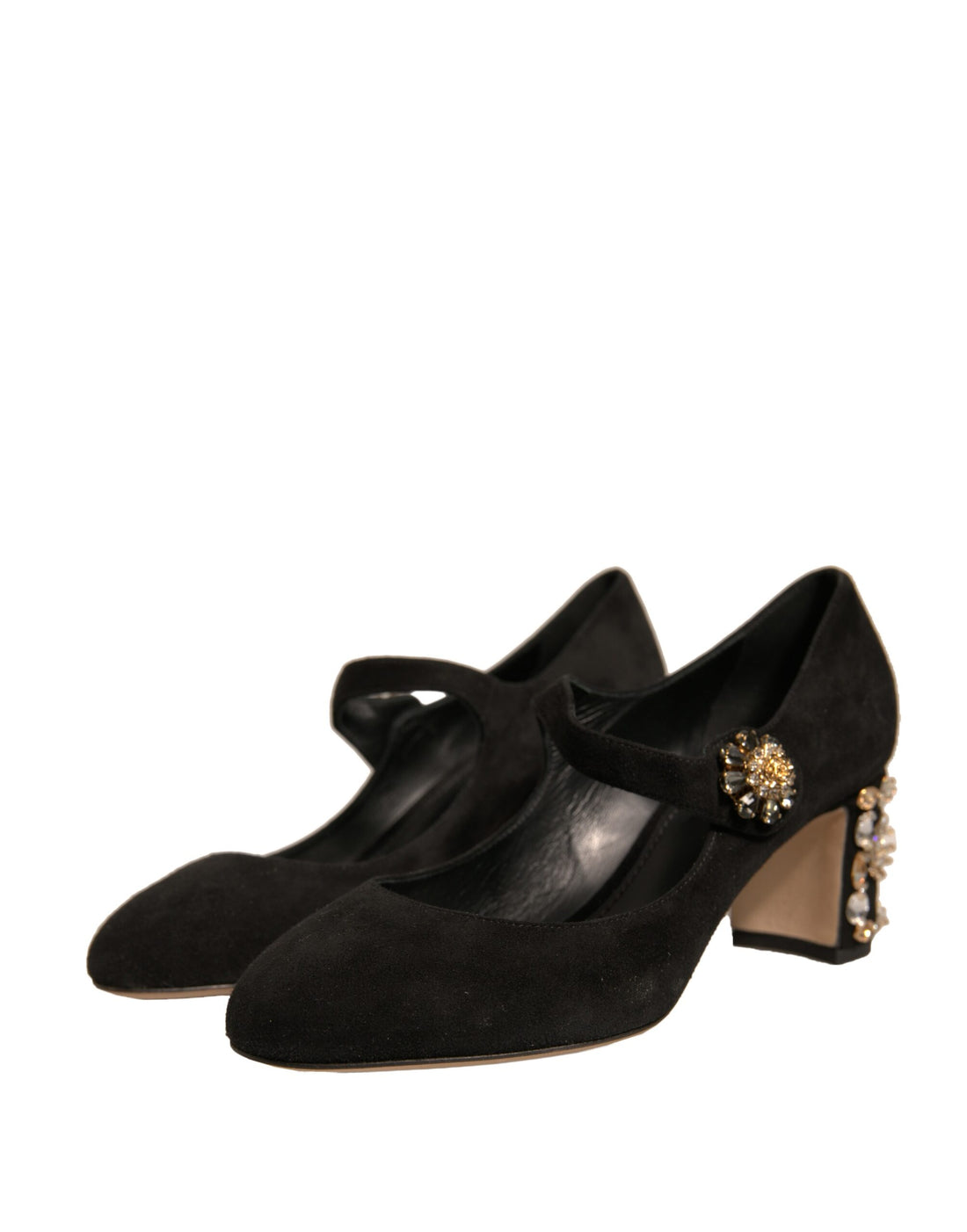 Dolce & Gabbana Black Suede Jewelled Mary Jane Pumps Shoes