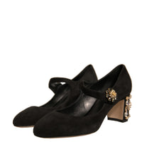 Dolce & Gabbana Black Suede Jewelled Mary Jane Pumps Shoes