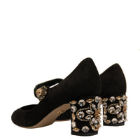 Dolce & Gabbana Black Suede Jewelled Mary Jane Pumps Shoes