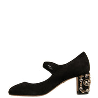 Dolce & Gabbana Black Suede Jewelled Mary Jane Pumps Shoes