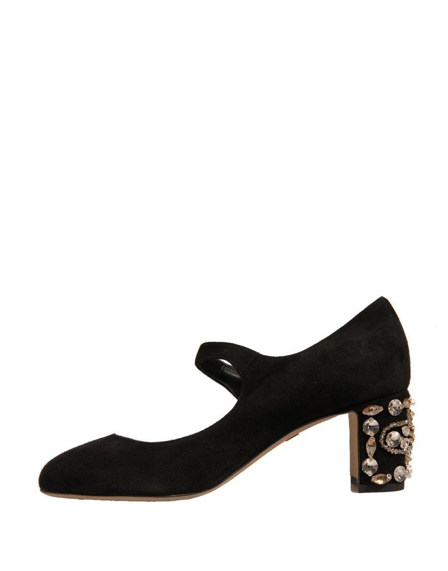 Dolce & Gabbana Black Suede Jewelled Mary Jane Pumps Shoes