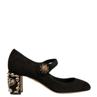 Dolce & Gabbana Black Suede Jewelled Mary Jane Pumps Shoes