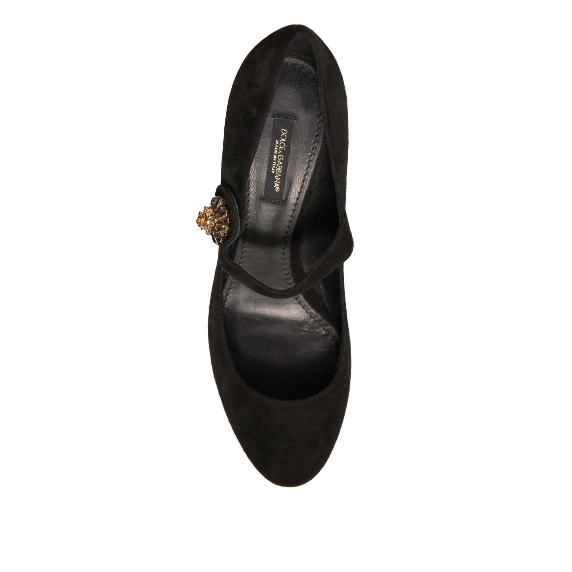 Dolce &amp; Gabbana Black Suede Jewelled Mary Jane Pumps Shoes