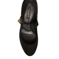 Dolce & Gabbana Black Suede Jewelled Mary Jane Pumps Shoes