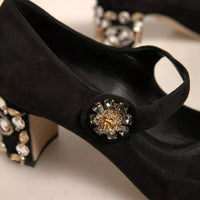 Dolce & Gabbana Black Suede Jewelled Mary Jane Pumps Shoes