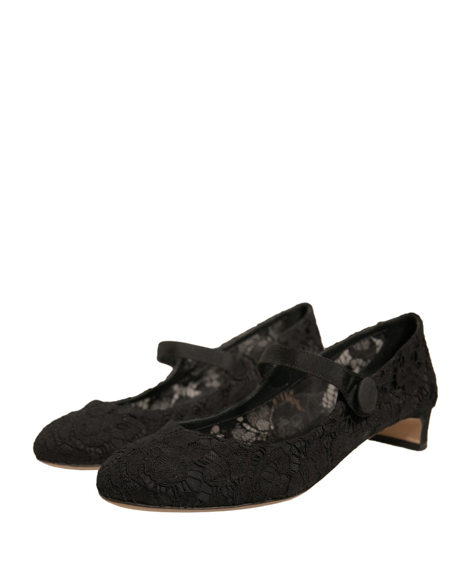 Dolce & Gabbana Black Mary Jane Taormina Lace Pumps Shoes