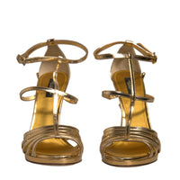 Dolce & Gabbana Gold Leather Baroque Heels Sandals Shoes