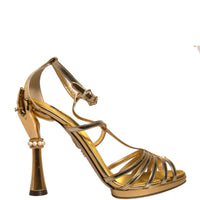 Dolce & Gabbana Gold Leather Baroque Heels Sandals Shoes