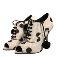 Dolce & Gabbana White Black Polka Dot Peep Toe Ankle Boots Shoes