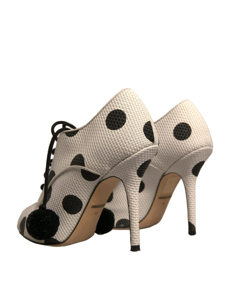 Dolce & Gabbana White Black Polka Dot Peep Toe Ankle Boots Shoes