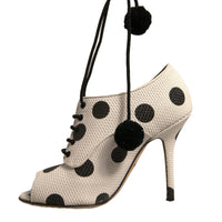 Dolce & Gabbana White Black Polka Dot Peep Toe Ankle Boots Shoes