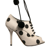 Dolce & Gabbana White Black Polka Dot Peep Toe Ankle Boots Shoes