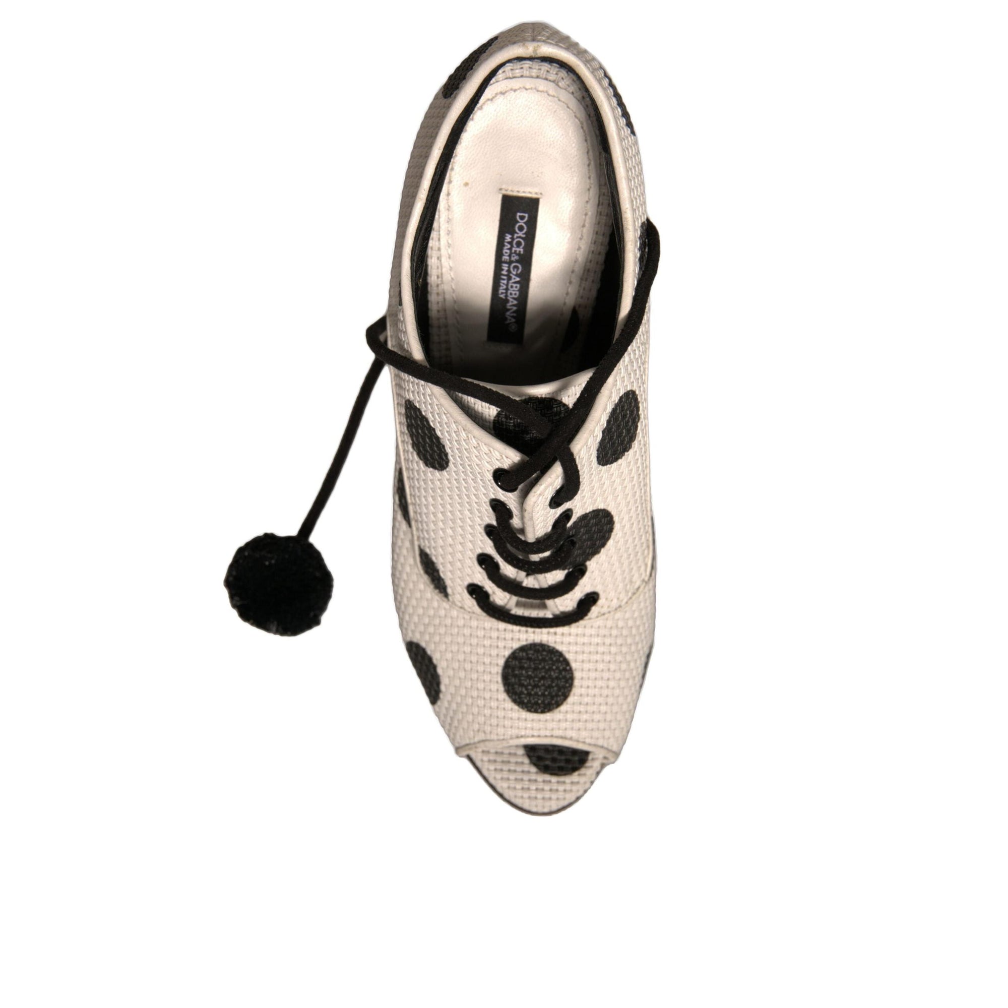 Dolce &amp; Gabbana White Black Polka Dot Peep Toe Ankle Boots Shoes