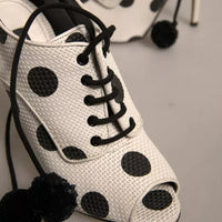 Dolce & Gabbana White Black Polka Dot Peep Toe Ankle Boots Shoes