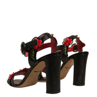 Dolce & Gabbana Black Embossed Carnation Heeled Sandals Shoes