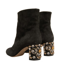 Dolce & Gabbana Black Embellished Heel Ankle Boots Shoes