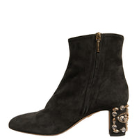 Dolce & Gabbana Black Embellished Heel Ankle Boots Shoes