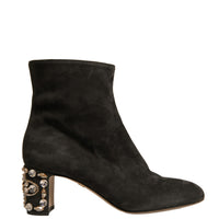 Dolce & Gabbana Black Embellished Heel Ankle Boots Shoes