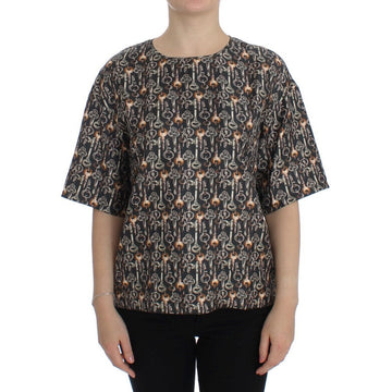 Dolce & Gabbana Enchanted Sicily Silk Blouse with Medieval Keys Print