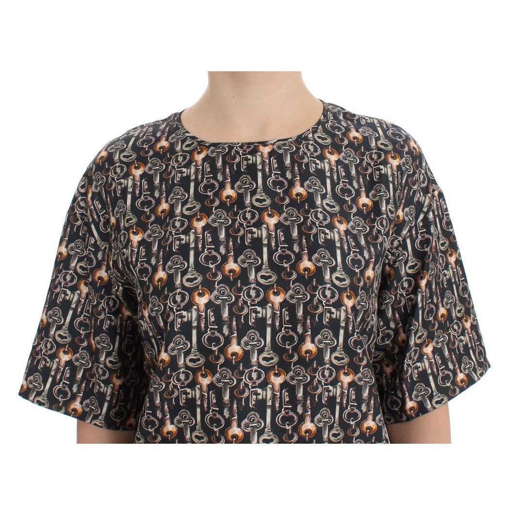 Dolce & Gabbana Enchanted Sicily Silk Blouse with Medieval Keys Print