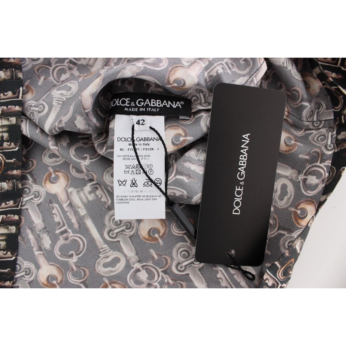 Dolce &amp; Gabbana Enchanted Sicily Silk Blouse with Medieval Keys Print
