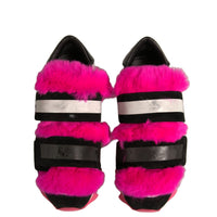 Dolce & Gabbana Black Pink Fur Embellished Sneakers Shoes