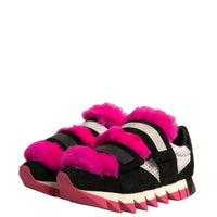 Dolce & Gabbana Black Pink Fur Embellished Sneakers Shoes