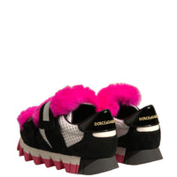 Dolce & Gabbana Black Pink Fur Embellished Sneakers Shoes