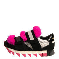 Dolce & Gabbana Black Pink Fur Embellished Sneakers Shoes