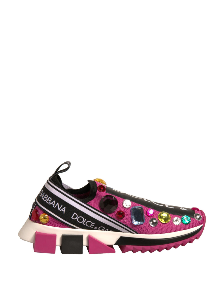 Dolce & Gabbana Pink Sorrento Crystals Low Top Sneakers Shoes