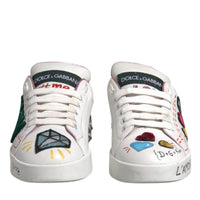 Dolce & Gabbana White Sequined Crystal Low Top Sneakers Shoes