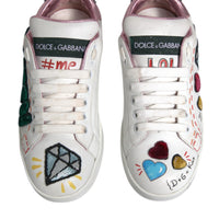 Dolce & Gabbana White Sequined Crystal Low Top Sneakers Shoes