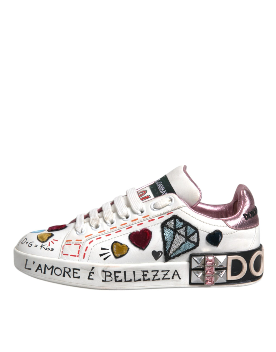 Dolce & Gabbana White Sequined Crystal Low Top Sneakers Shoes