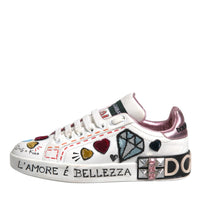 Dolce & Gabbana White Sequined Crystal Low Top Sneakers Shoes