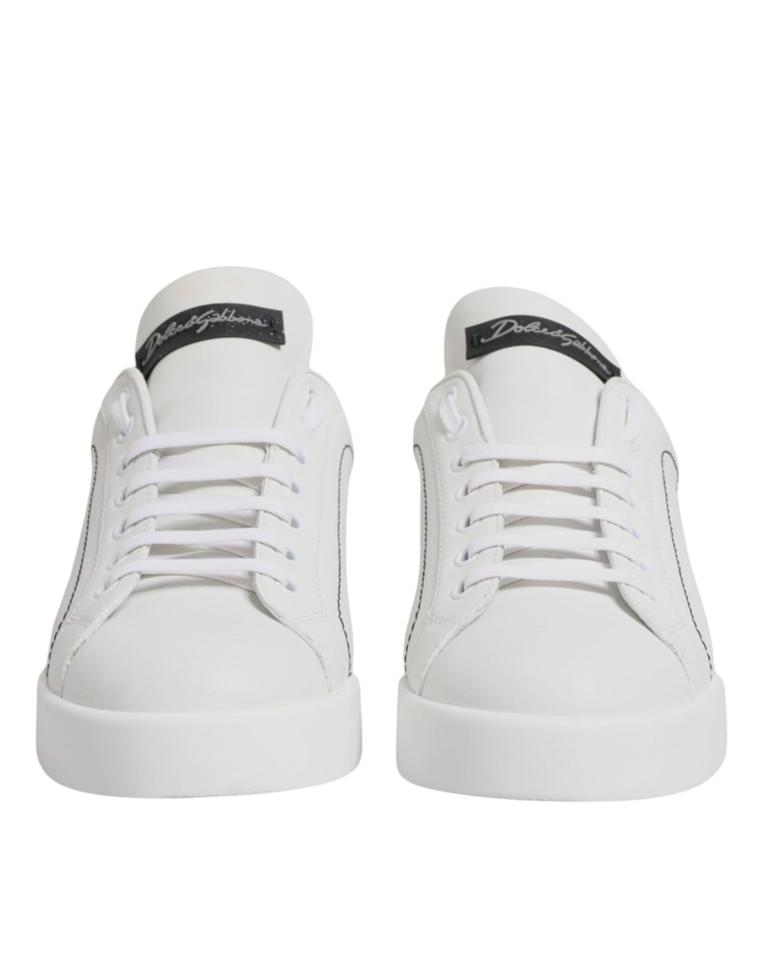 Dolce & Gabbana White Black Leather Low Top Sneakers Shoes