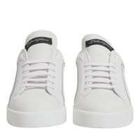 Dolce & Gabbana White Black Leather Low Top Sneakers Shoes