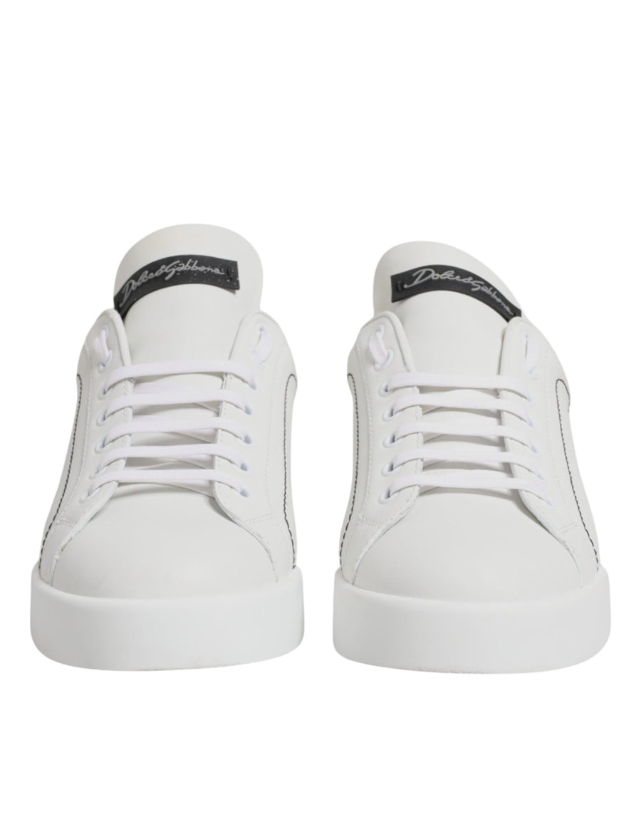 Dolce & Gabbana White Black Leather Low Top Sneakers Shoes