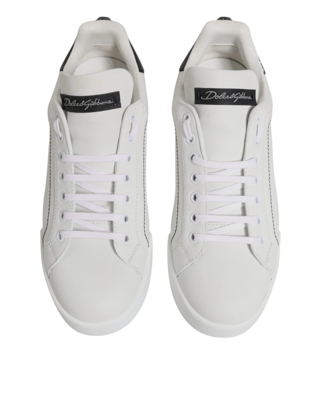 Dolce & Gabbana White Black Leather Low Top Sneakers Shoes