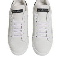 Dolce & Gabbana White Black Leather Low Top Sneakers Shoes