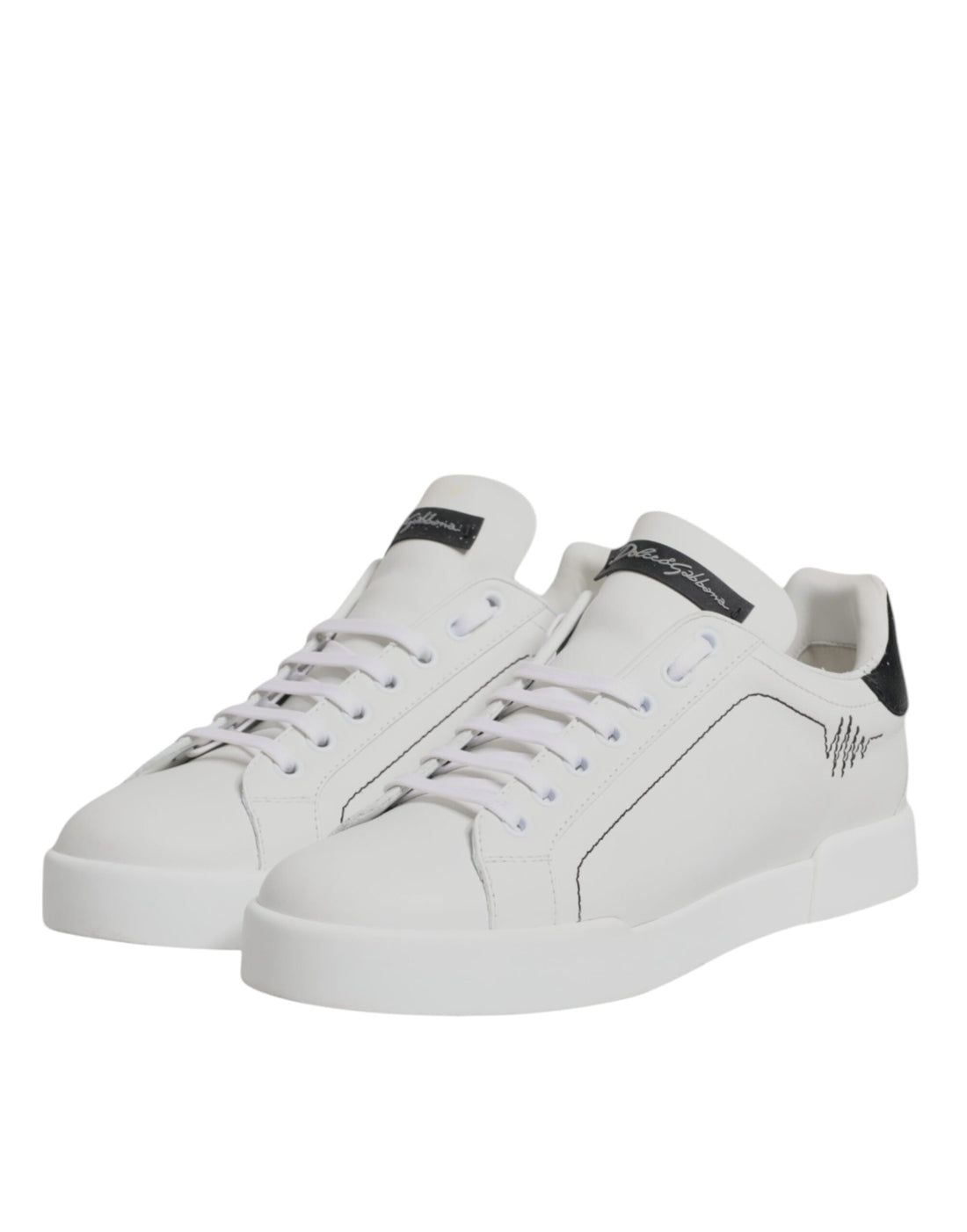 Dolce & Gabbana White Black Leather Low Top Sneakers Shoes