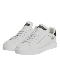 Dolce & Gabbana White Black Leather Low Top Sneakers Shoes