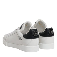 Dolce & Gabbana White Black Leather Low Top Sneakers Shoes