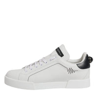 Dolce & Gabbana White Black Leather Low Top Sneakers Shoes