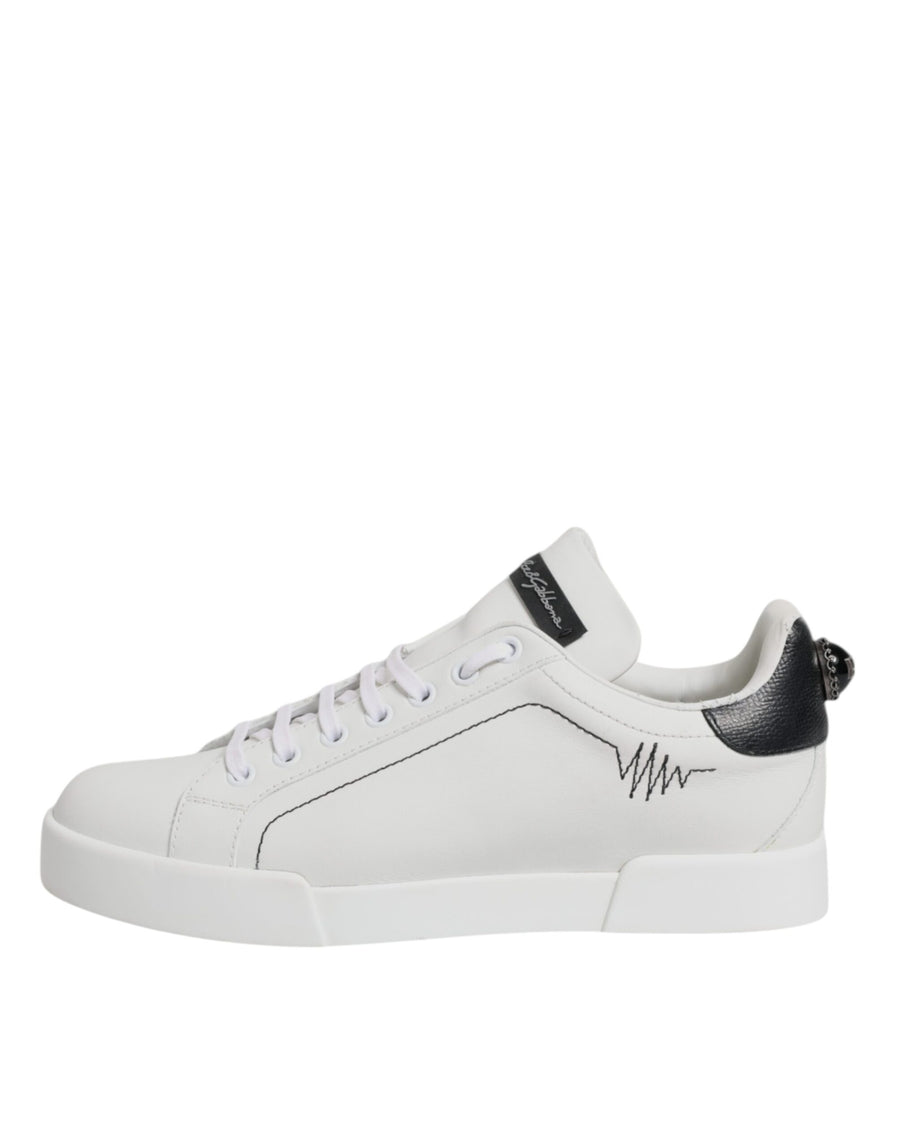 Dolce & Gabbana White Black Leather Low Top Sneakers Shoes