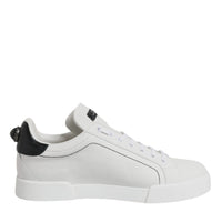 Dolce & Gabbana White Black Leather Low Top Sneakers Shoes