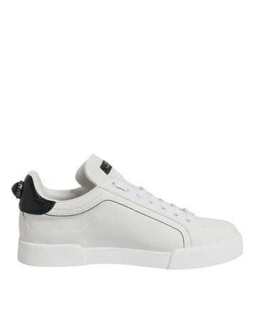 Dolce & Gabbana White Black Leather Low Top Sneakers Shoes