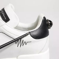 Dolce & Gabbana White Black Leather Low Top Sneakers Shoes